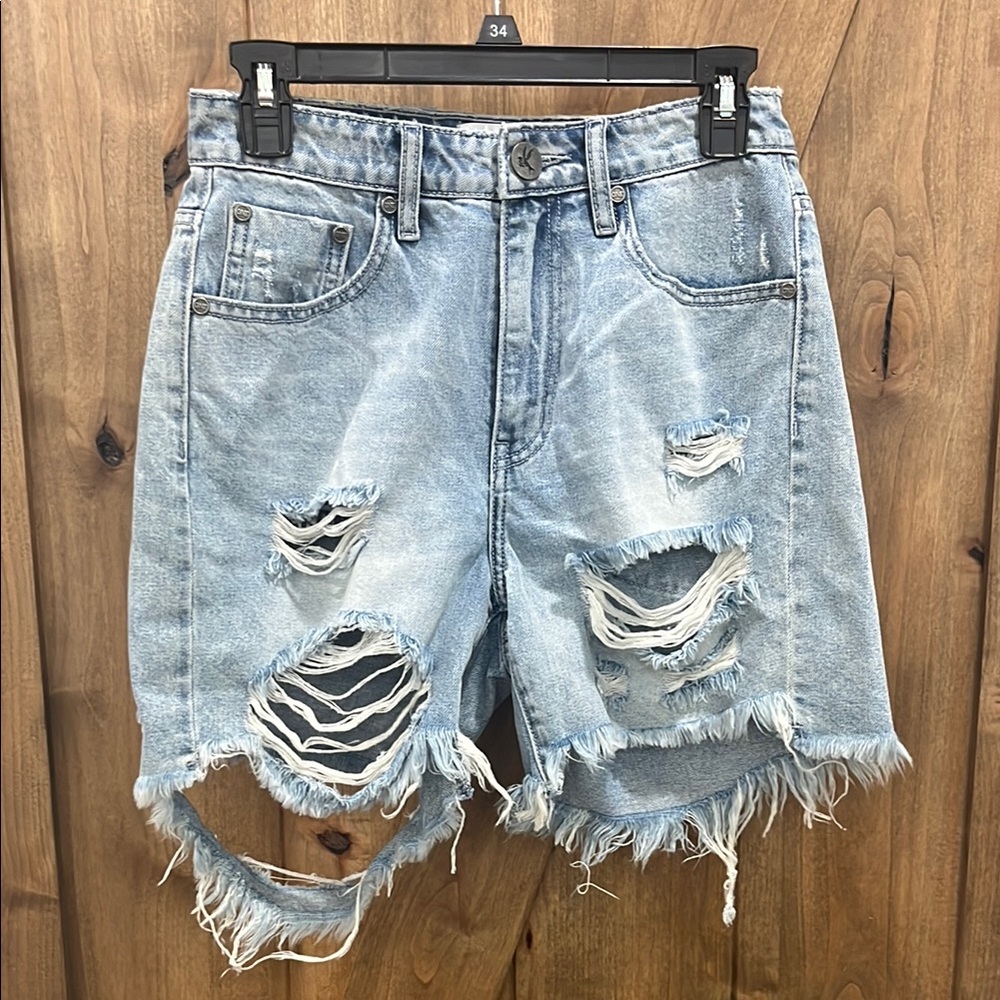 One Teaspoon Blue Distressed Jean Shorts Size 2 NWOT